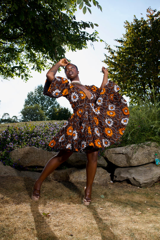 African print short peplum dress.