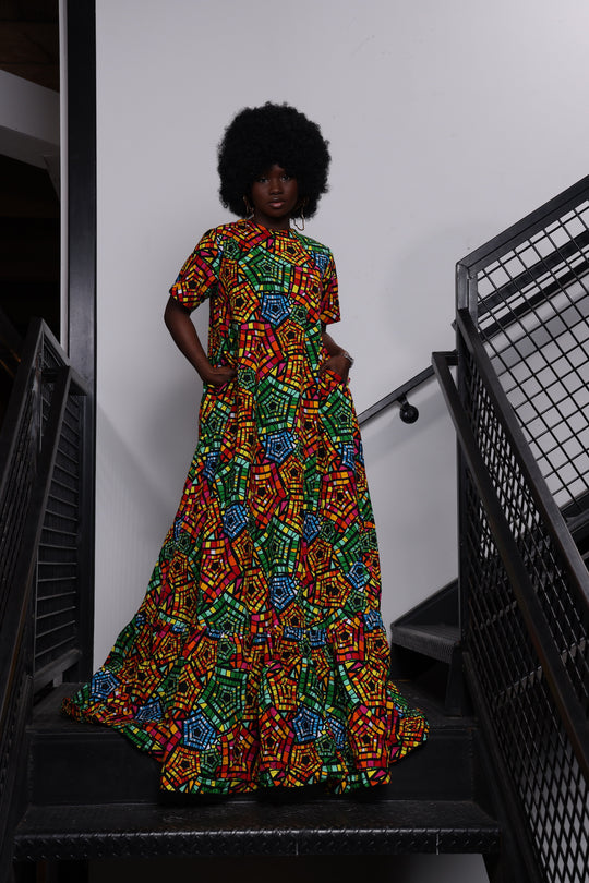 African print long maxi dress, Long African print Aline dress.