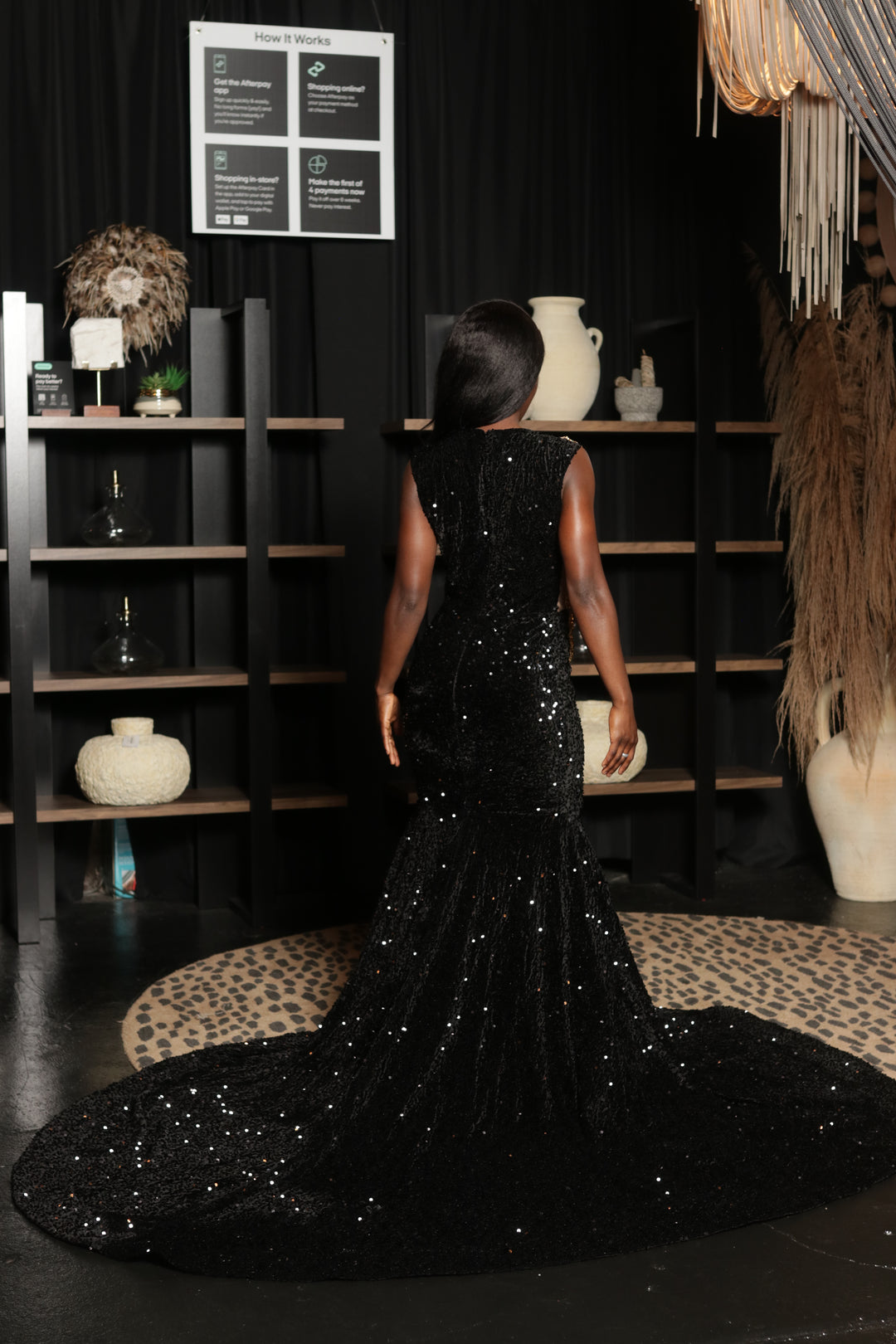 Black velvet sequins mermaid prom dress.