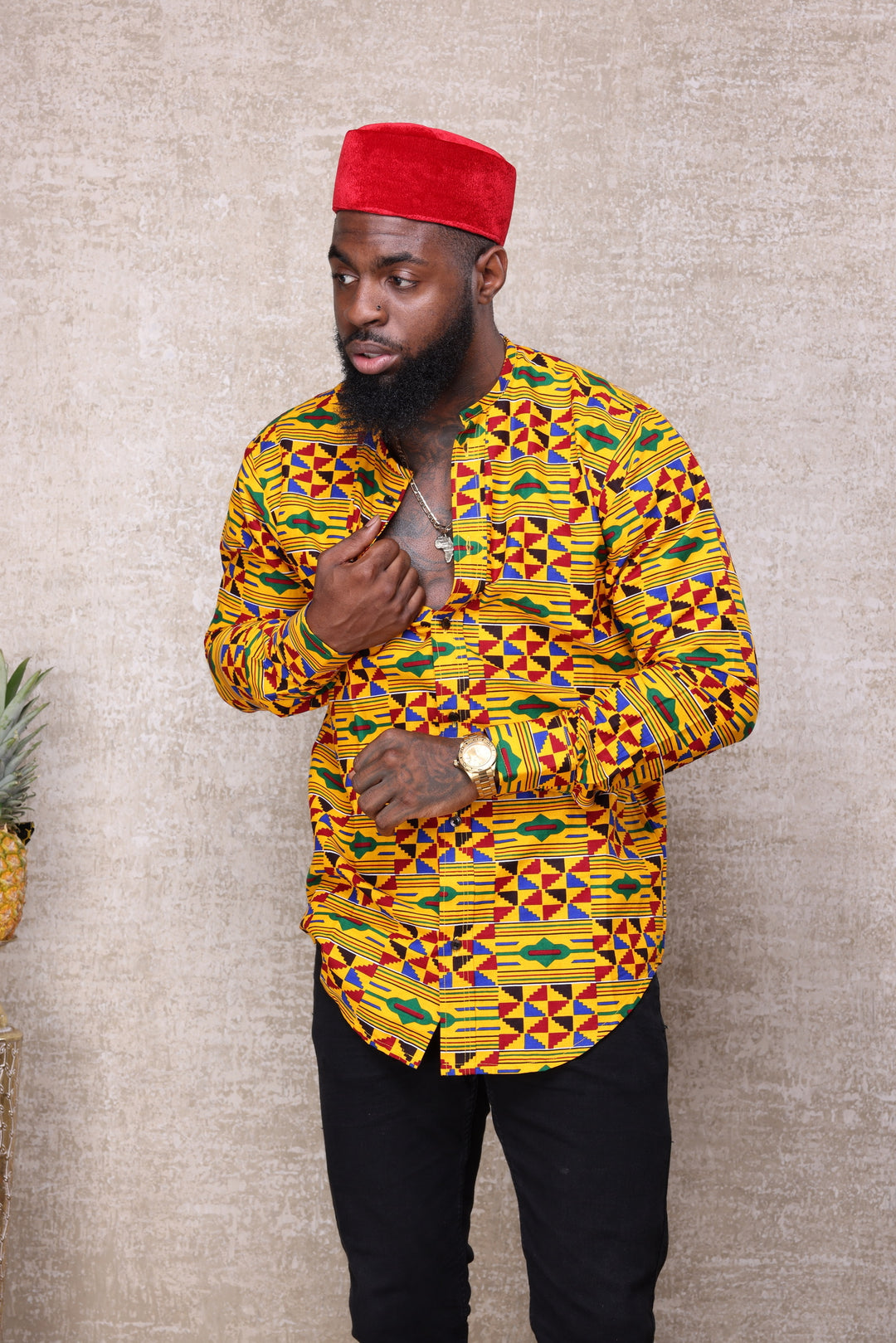 African print long sleeves men shirt.