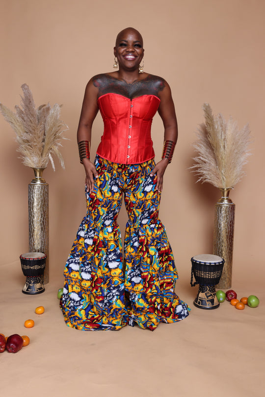 African print stretchy high waist bell bottom pants.