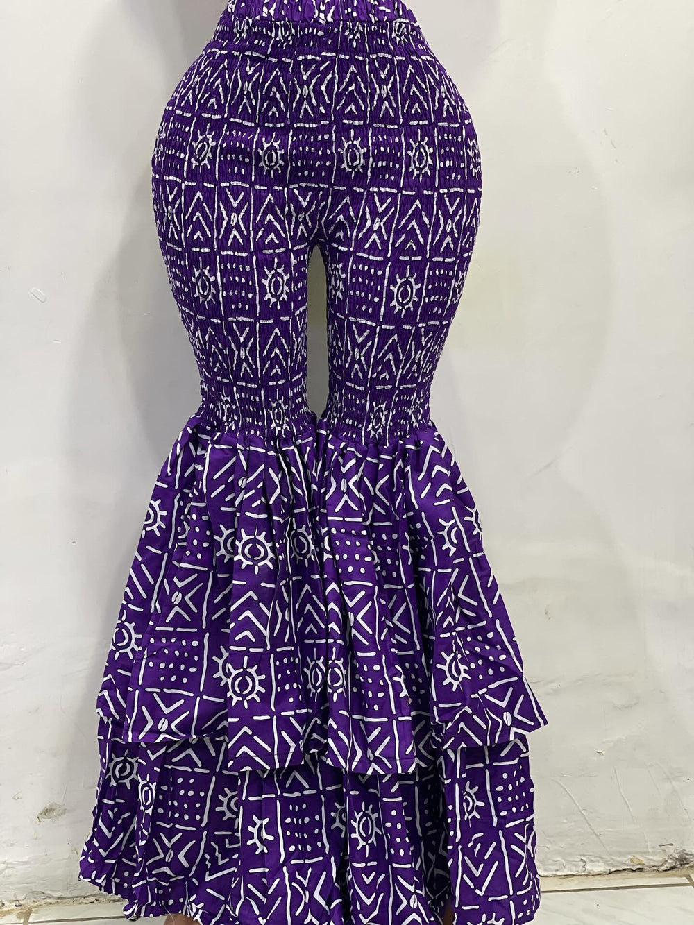 African print stretchy high waist bell bottom pants.