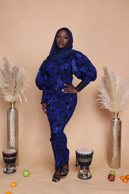 African print smoked puffy sleeves body-con dress. Ok