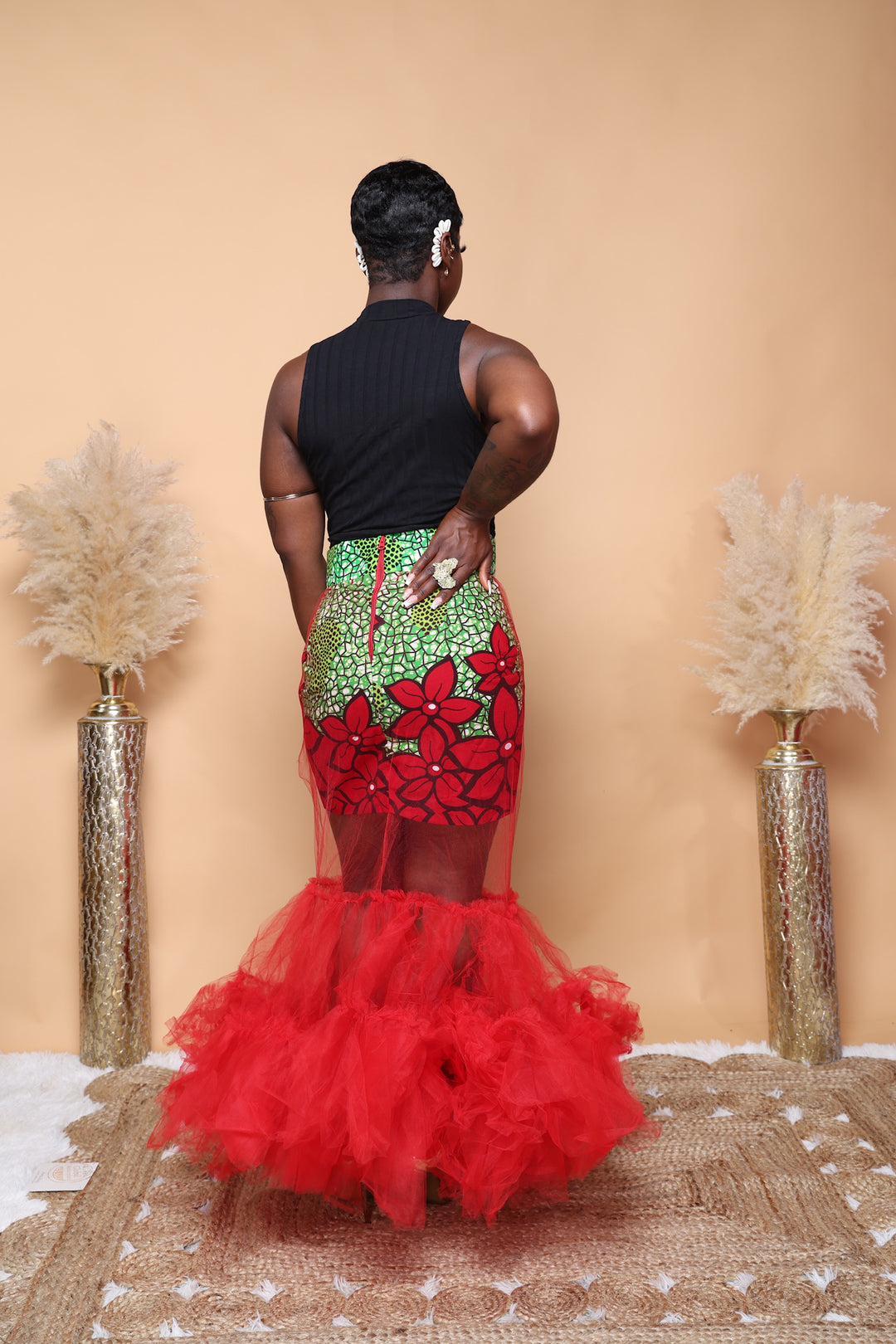 African print skirt with tulle and matching headwrap.