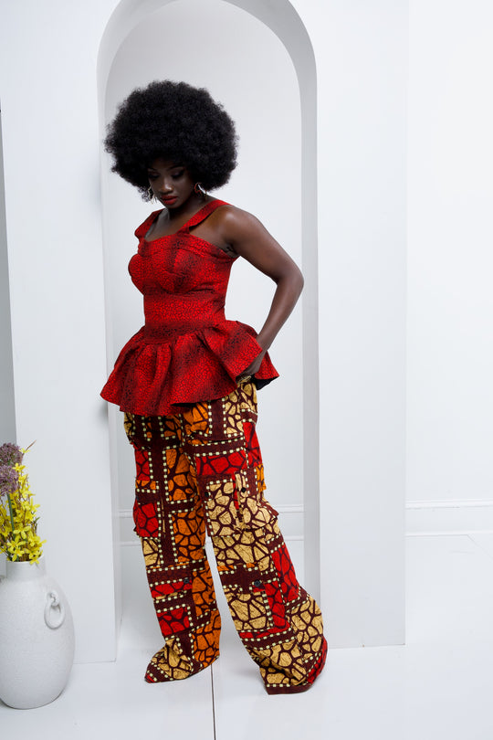 African print cargo pants with corset top. African print 2 pieces sets.