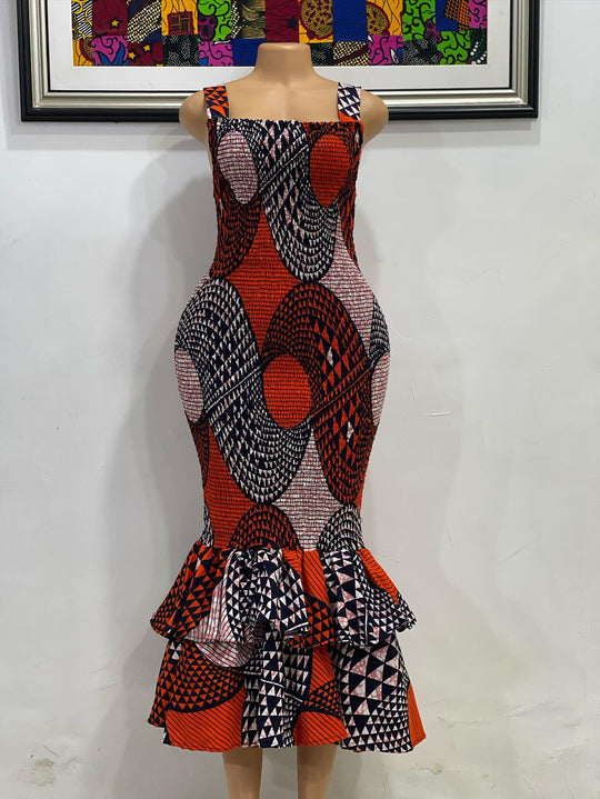 African print smoked body-con dress