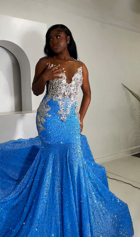 Baby blue sequins prom dress 👗