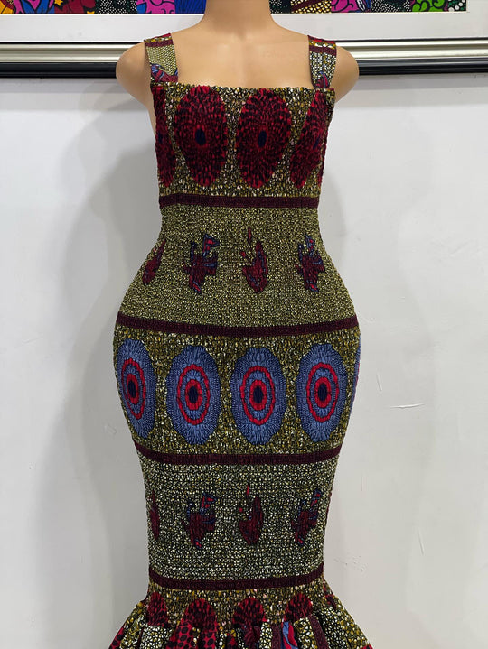 African print smoked body-con dress.