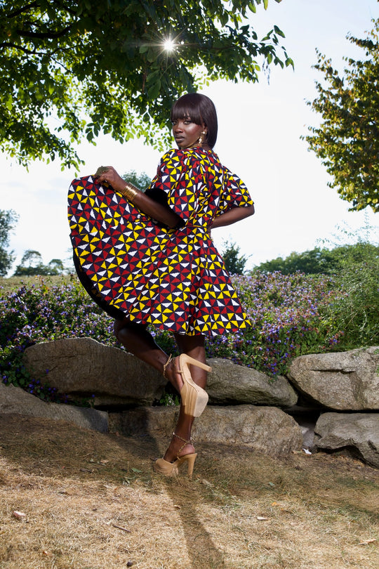 African print short peplum dress.