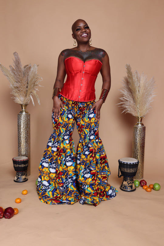 African print stretchy high waist bell bottom pants.