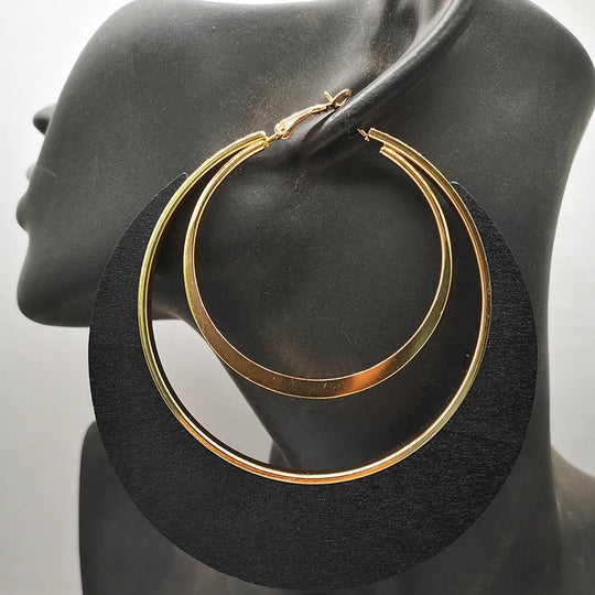 Newest Huge Gold Hoop Earrings With Wood.