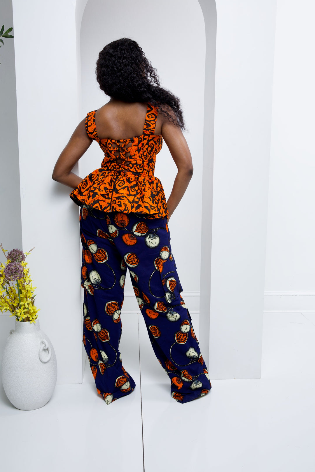 African print cargo pants with corset top. African print two pieces sets.