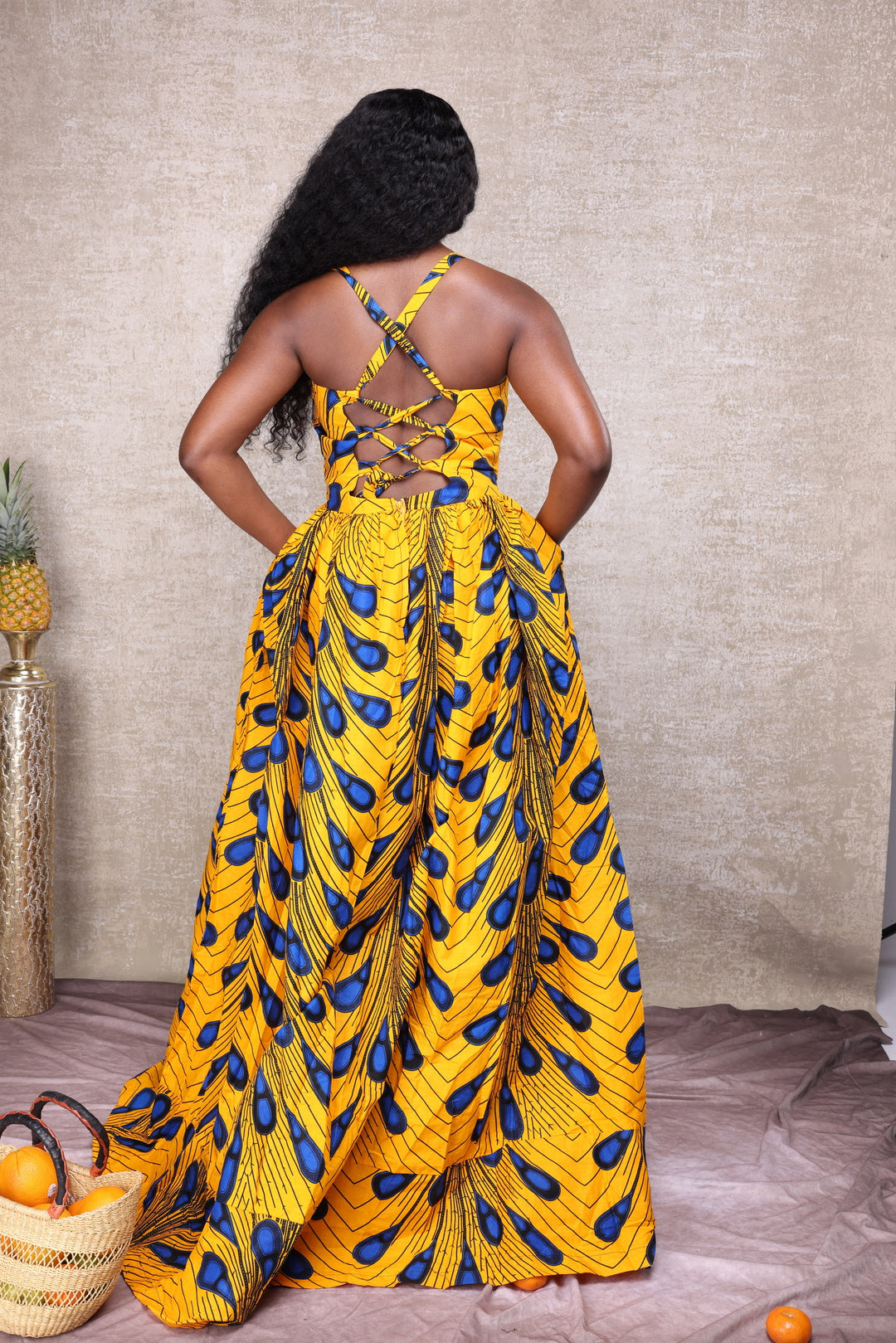 African print long maxi dress with corset back.