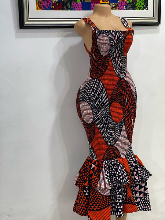 African print smoked body-con dress