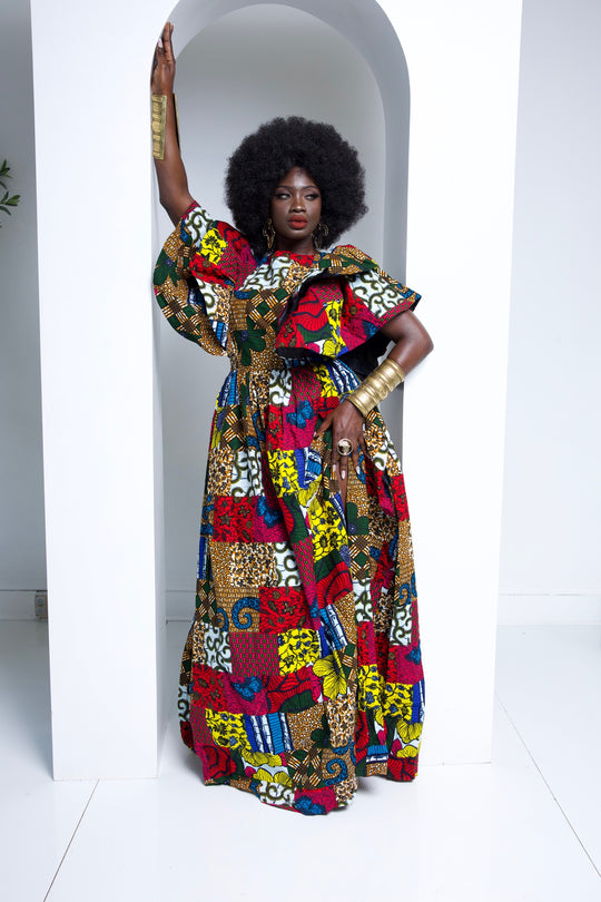 African print long maxi dress with split.