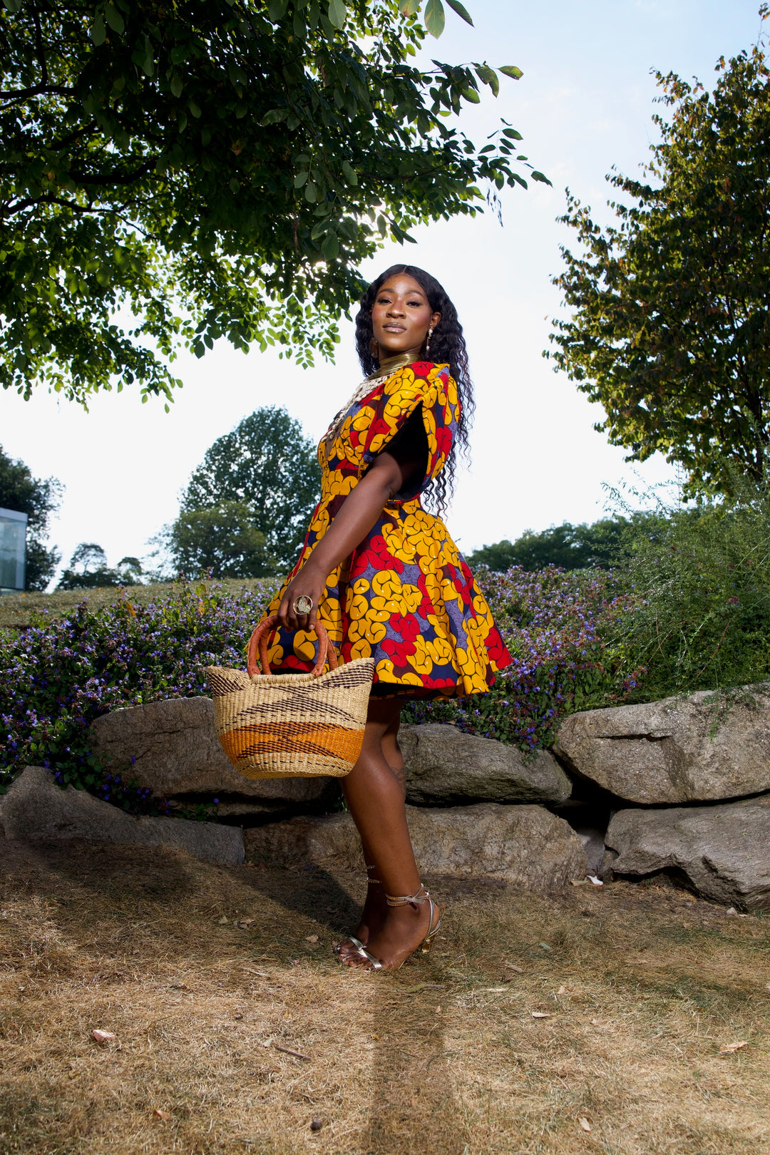 African print short peplum dress.