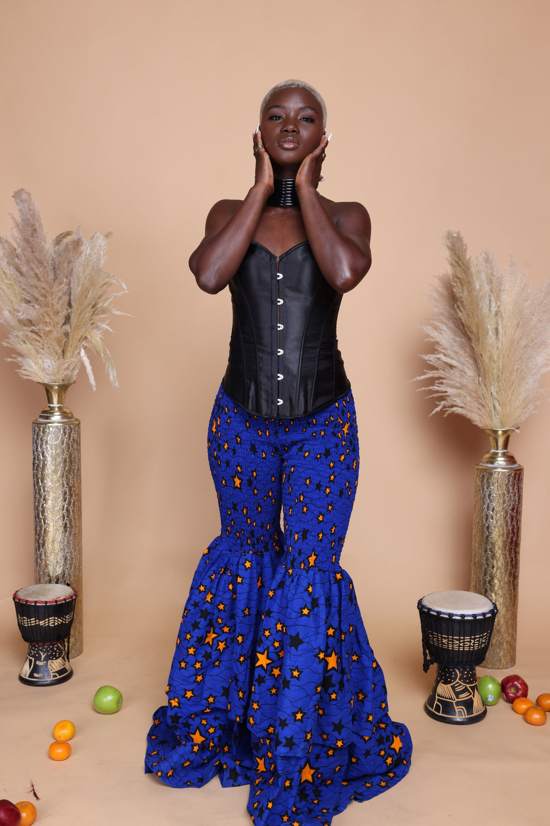 African print stretchy high waist bell bottom pants.