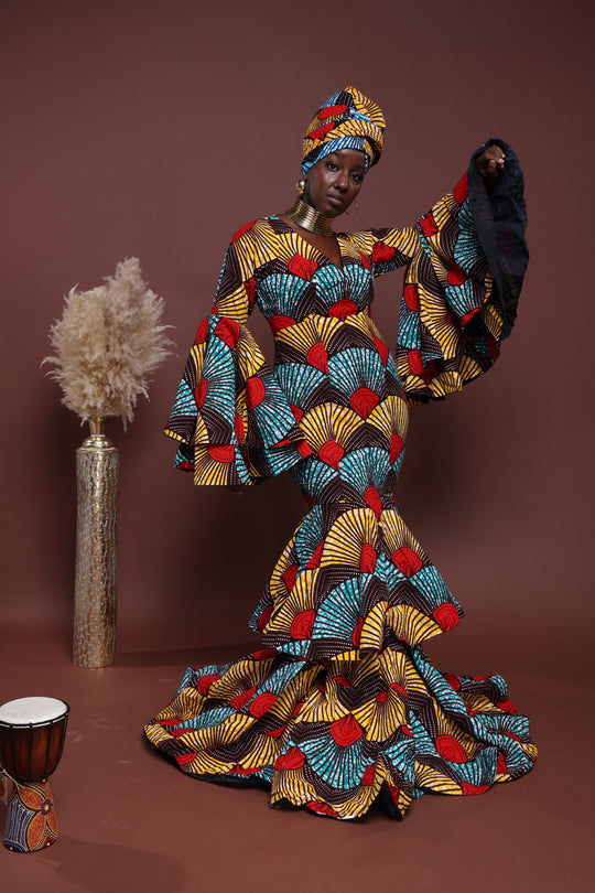 African print long mermaid dress, African print long dress.