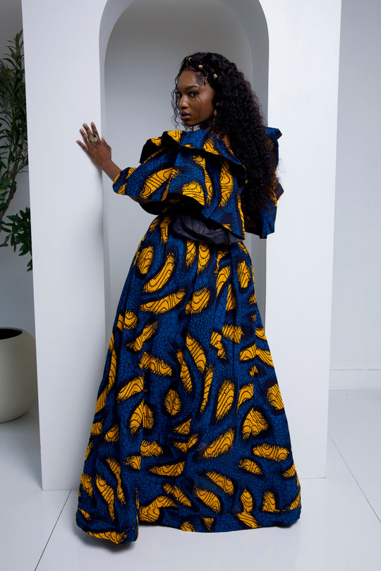 African print long maxi dress with split.