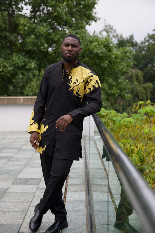 Black and gold African men suit,