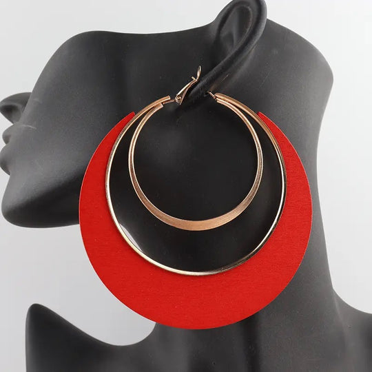 Newest Huge Gold Hoop Earrings With Wood.