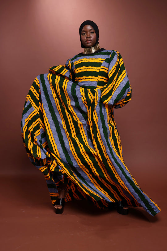 African print long maxi dress with puffy sleeves, Long African print dress.