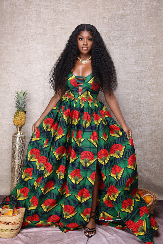 African print long maxi dress with corset back.