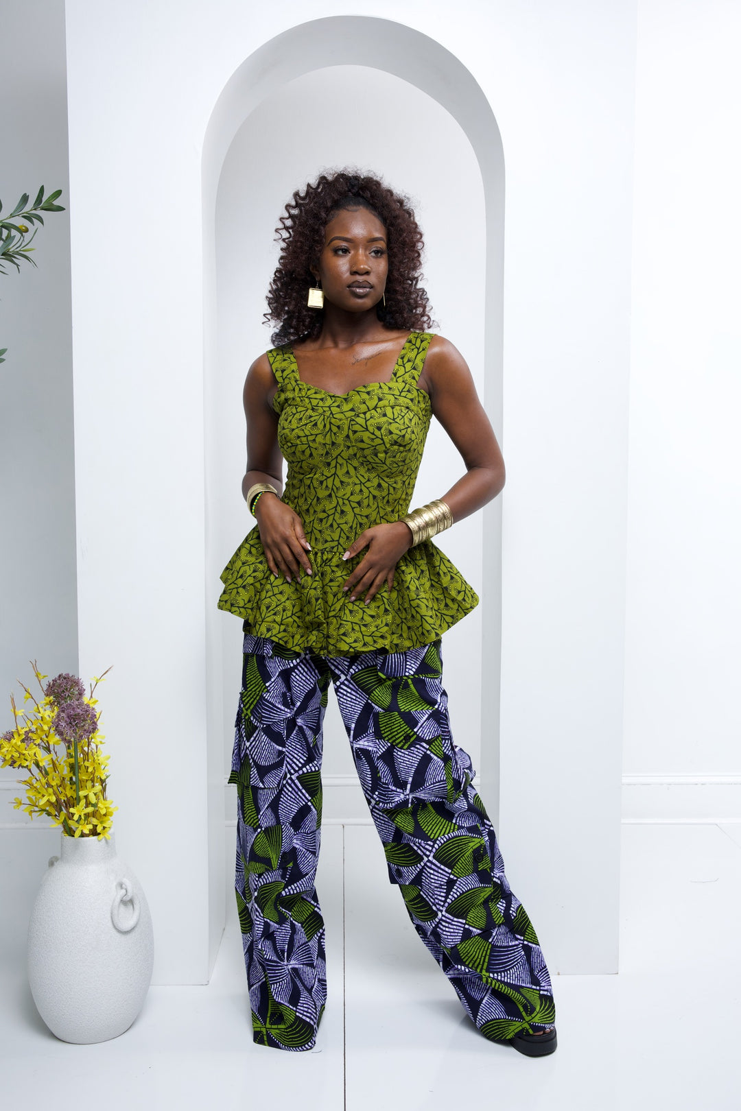 Beautiful African print cargo pants with a corset top. African print two pieces sets.