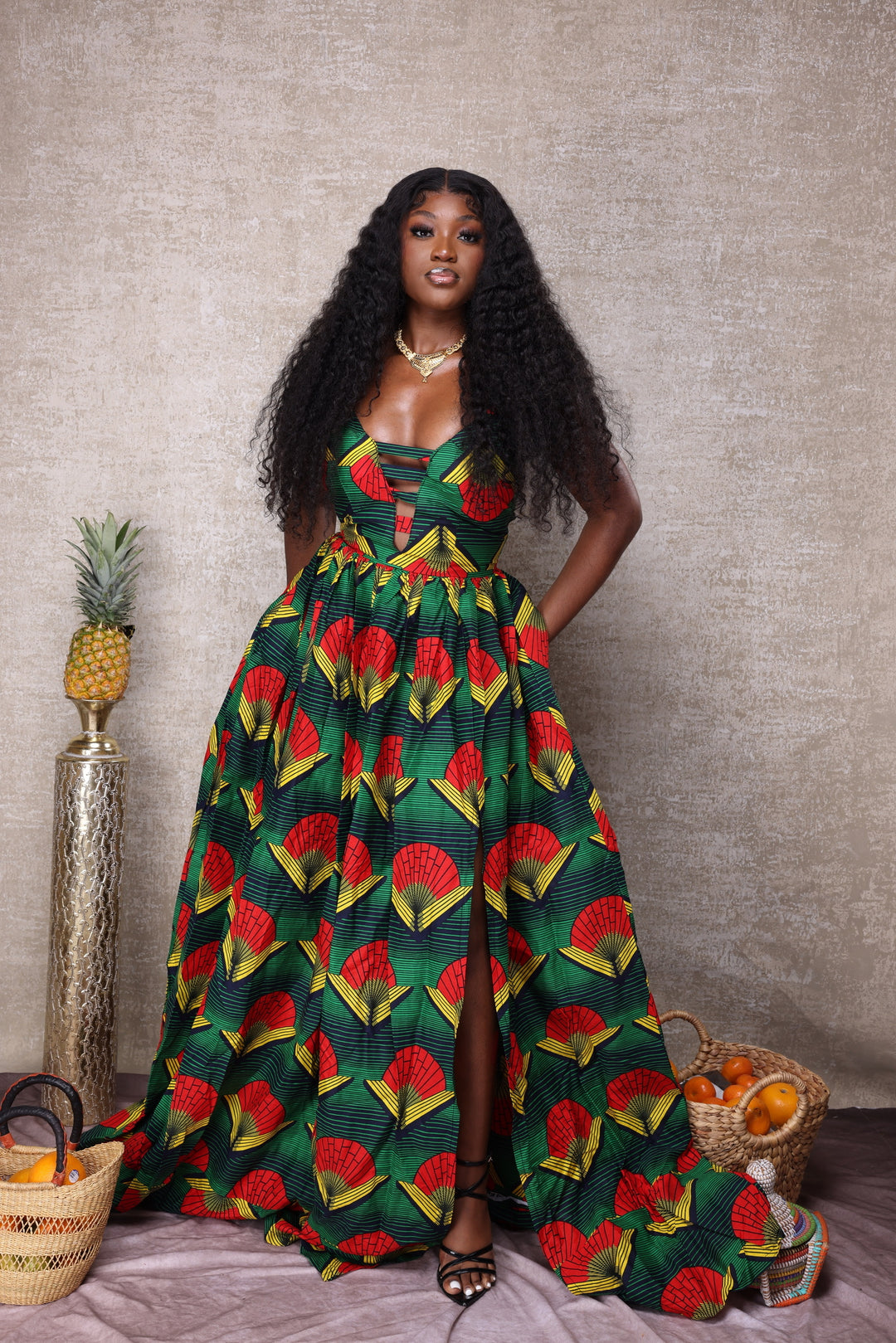 African print long maxi dress with corset back.