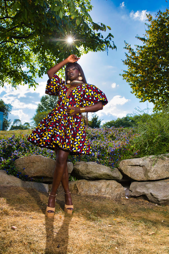 African print short peplum dress.