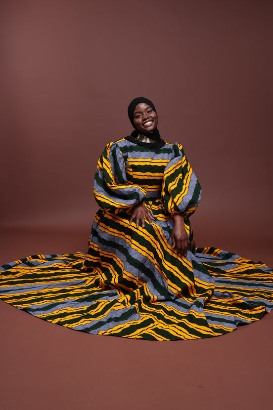 African print long maxi dress with puffy sleeves, Long African print dress.