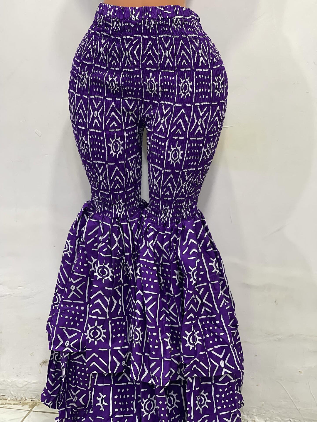 African print stretchy high waist bell bottom pants.