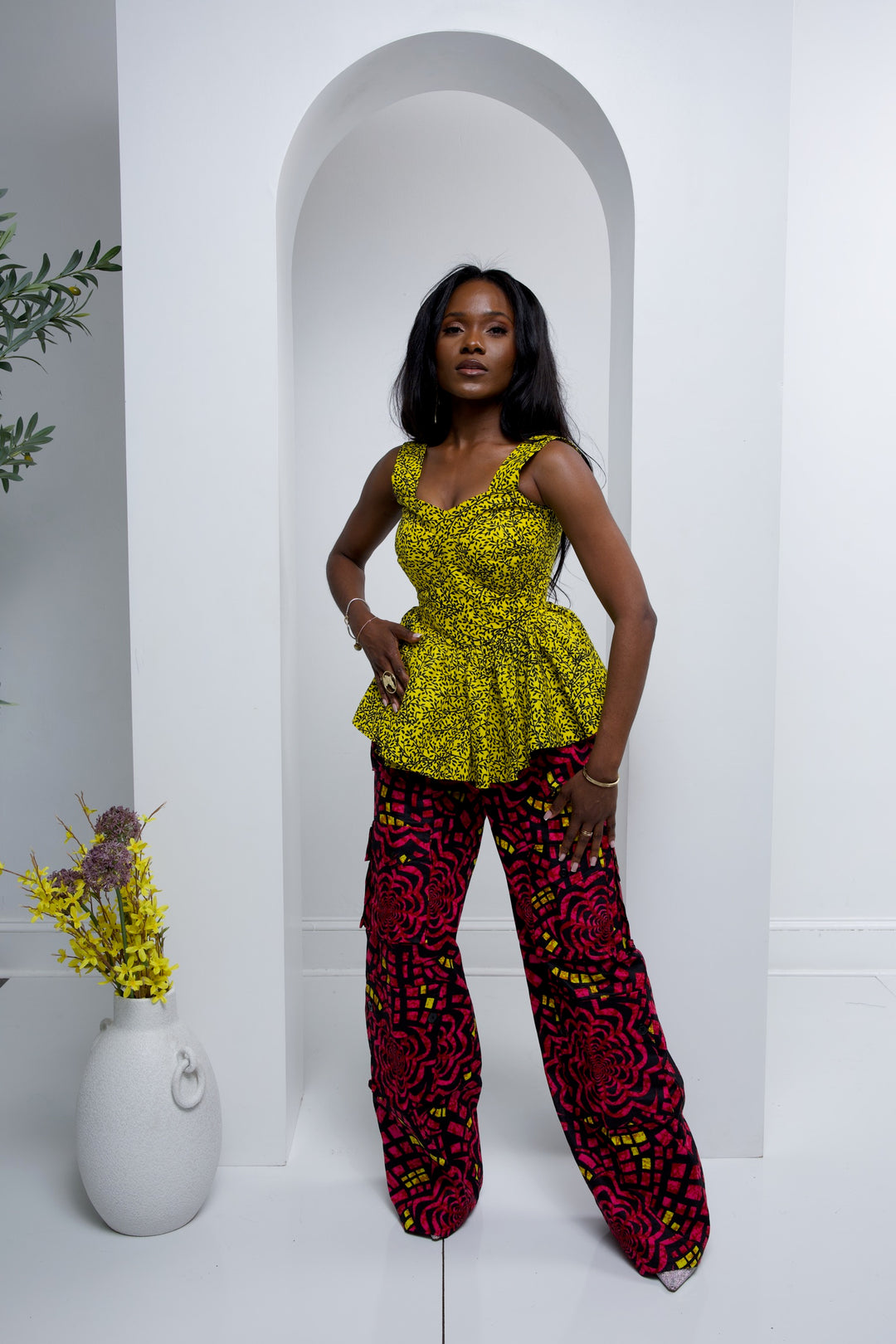 African print cargo pants with corset top. African print two pieces sets.