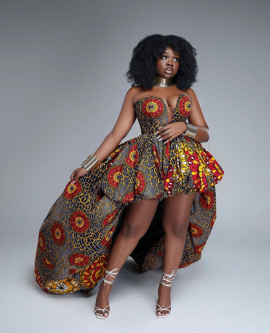 African print high low ball gown, African print gown.