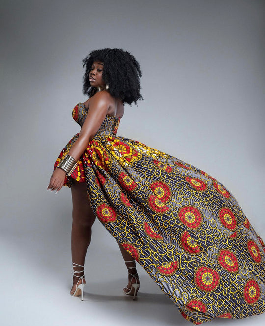 African print high low ball gown, African print gown.