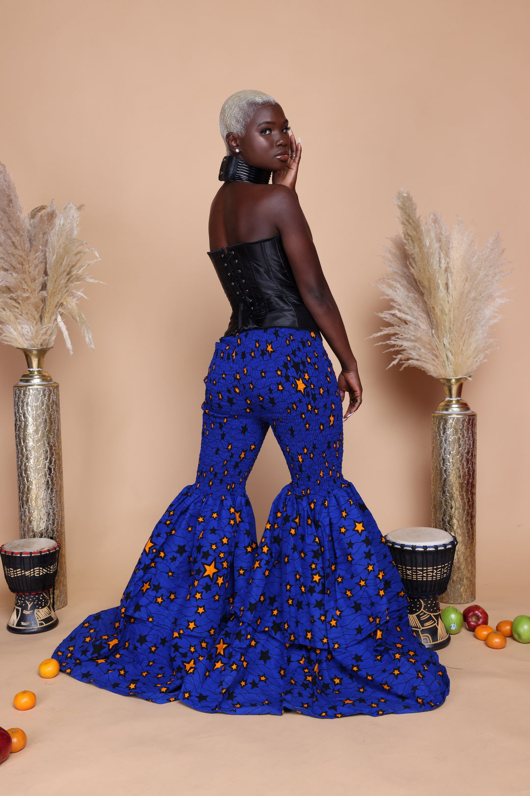 African print stretchy high waist bell bottom pants.