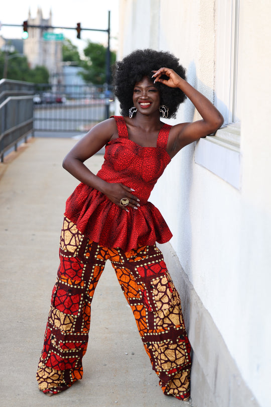 African print cargo pants with corset top. African print 2 pieces sets.