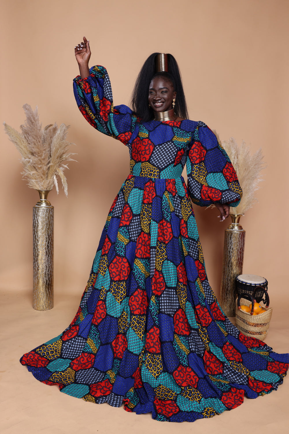 African print long ball gown, African print maxi dress.