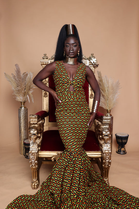 African print long wedding dress, African print long mermaid dress.