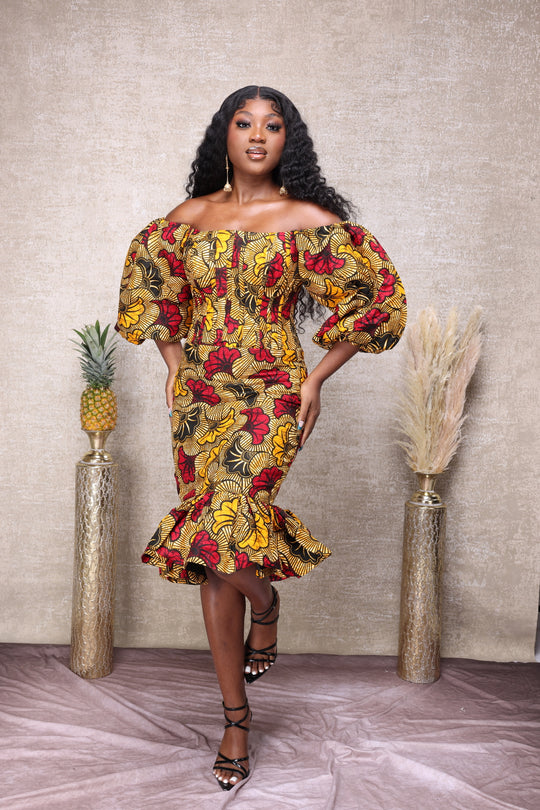 African print short corset dress.