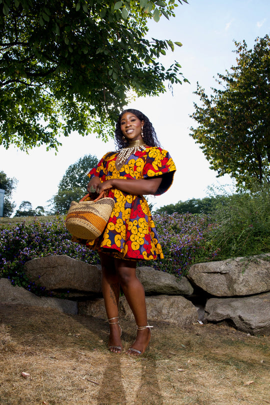 African print short peplum dress.