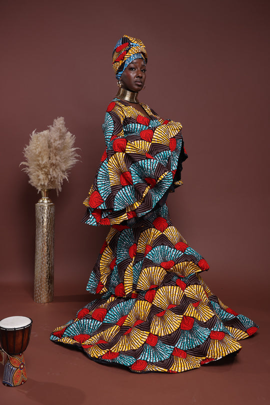 African print long mermaid dress, African print long dress.