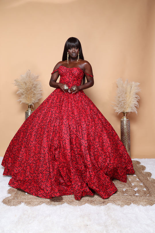 Royalty African print corset ball gown.