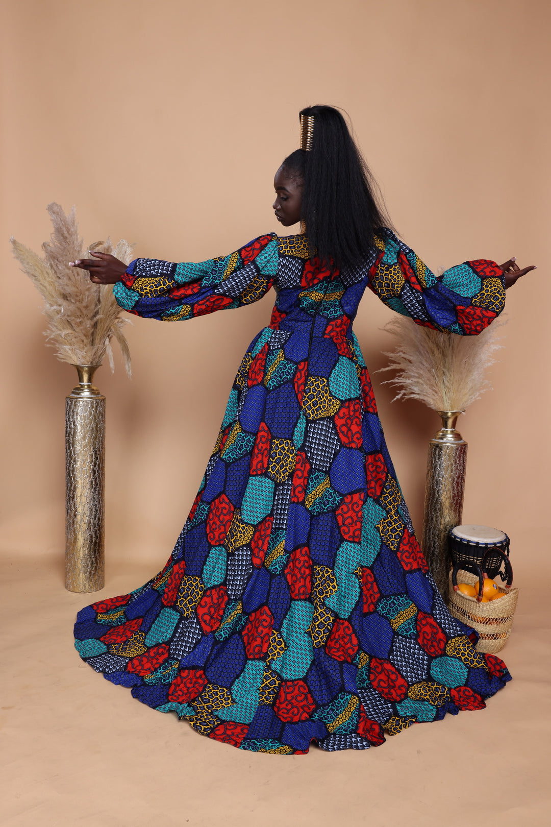 African print long ball gown, African print maxi dress.