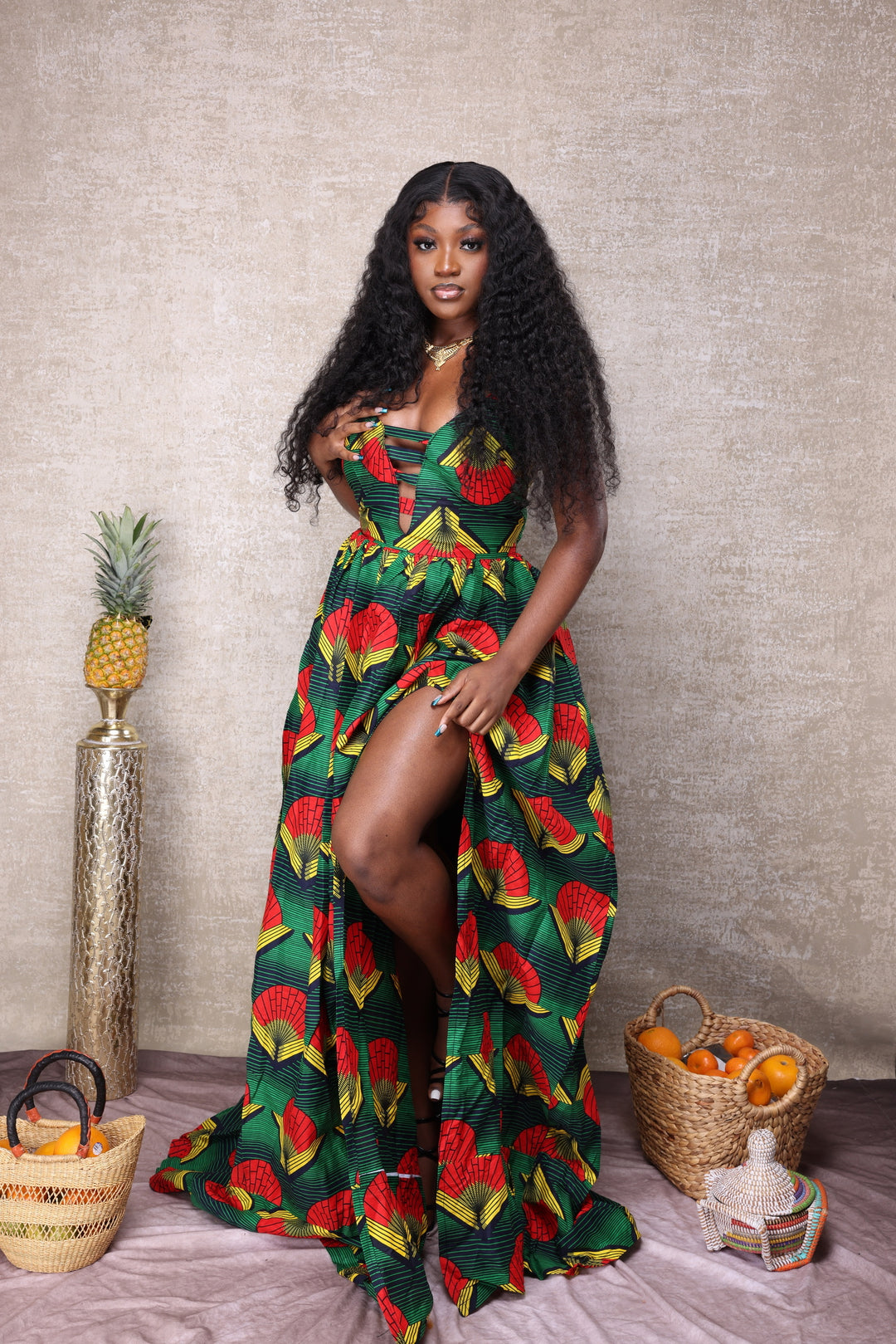 African print long maxi dress with corset back.