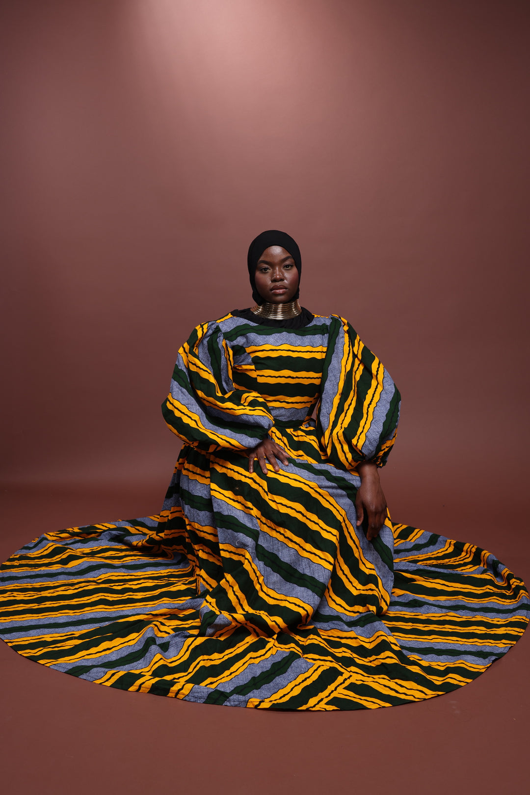 African print long maxi dress with puffy sleeves, Long African print dress.