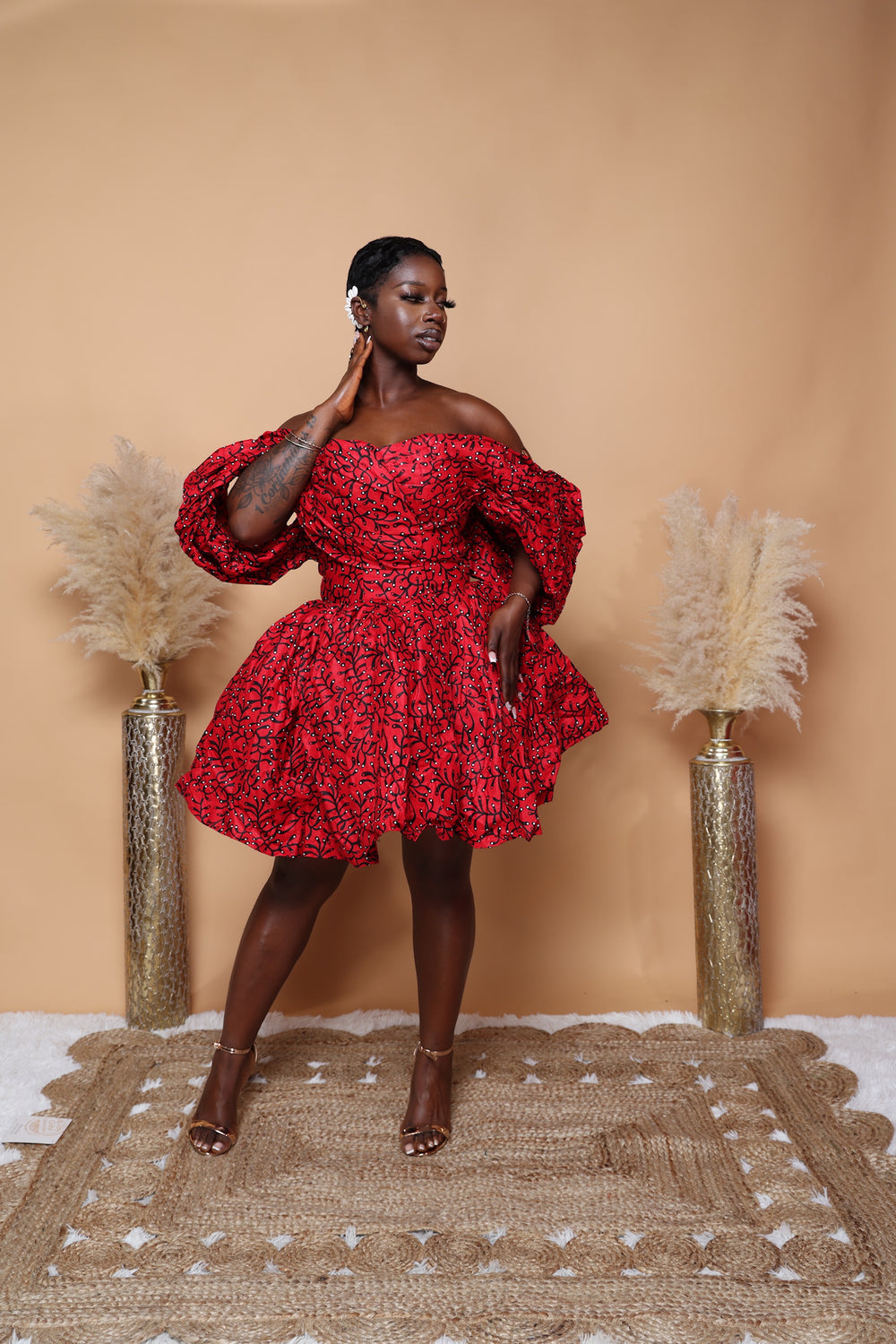 Ada African print off shoulder short corset gown.