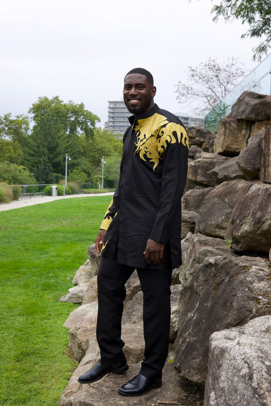 Black and gold African men suit,