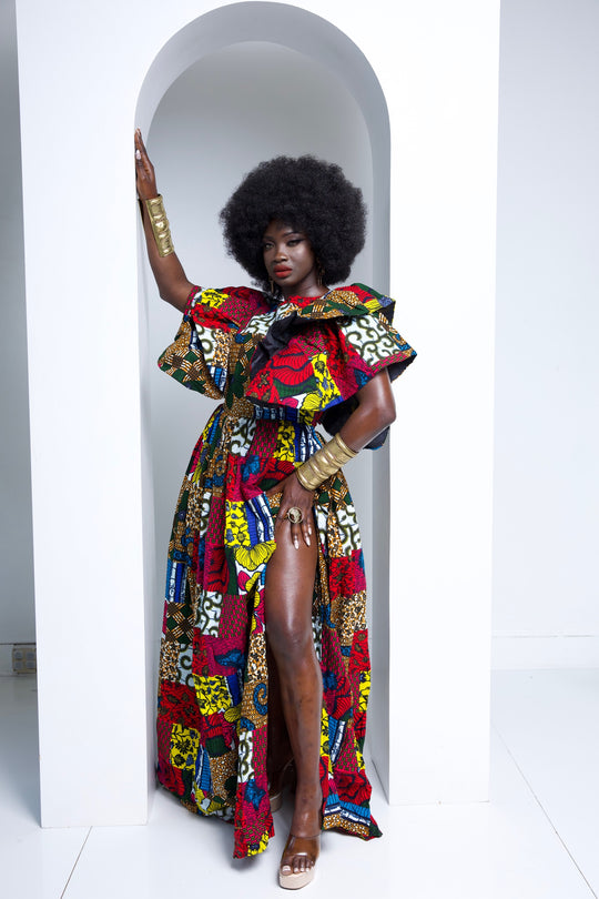 African print long maxi dress with split.