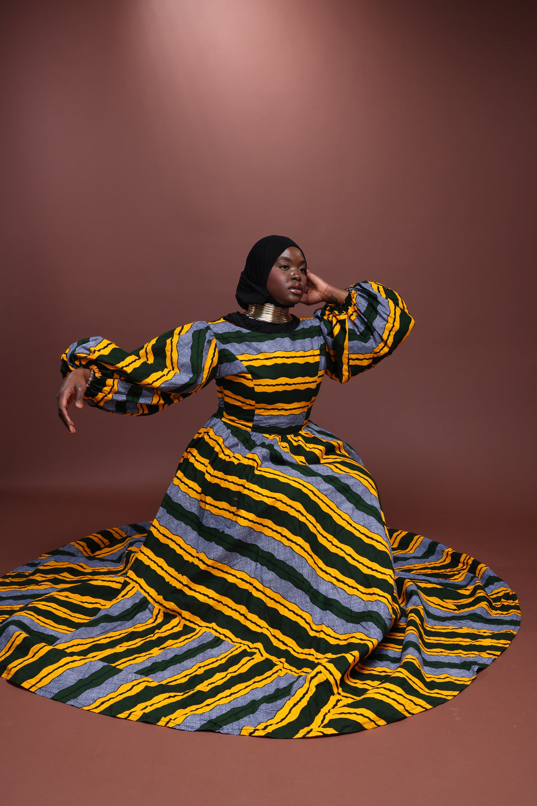 African print long maxi dress with puffy sleeves, Long African print dress.